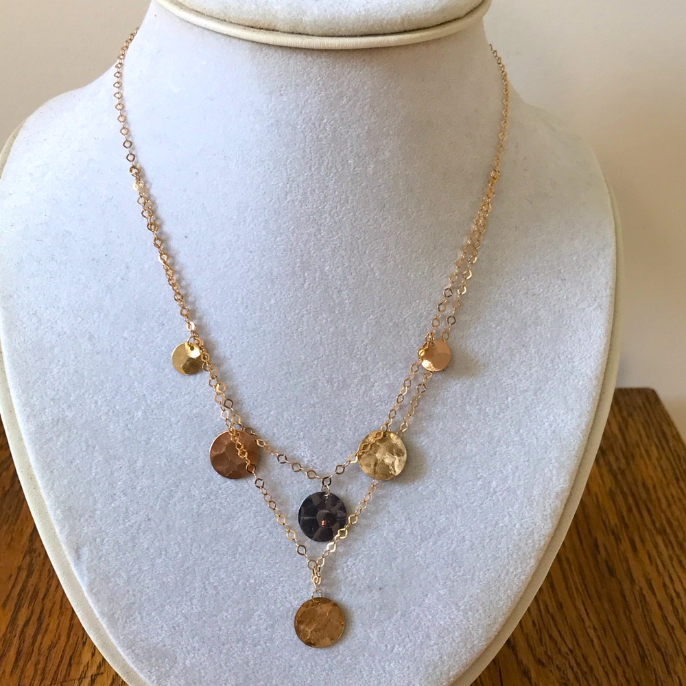 10k Solid Gold Modern Disk Paillette Necklace 19” Chain tri color disk now Kays